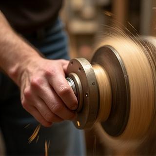 Woodworker using a lathe