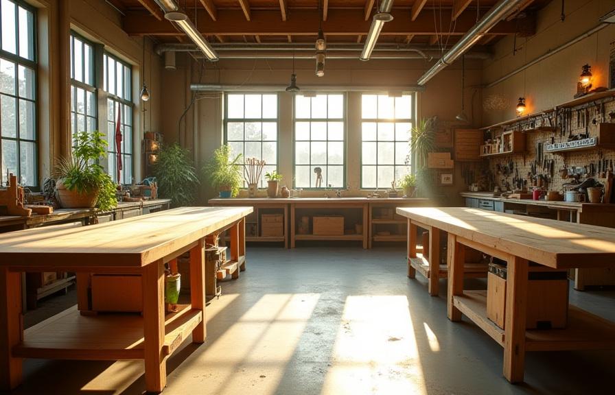 Bright and airy woodworking workshop in Queens NY